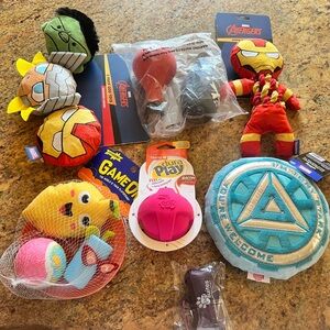 Lot of various dog toys including Marvel